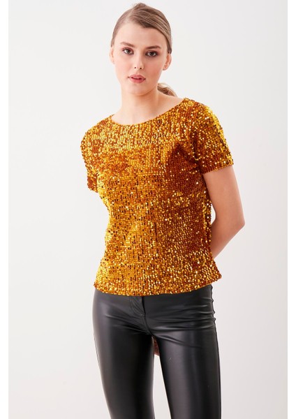 Pul Payetli Kısa Kol Bluz