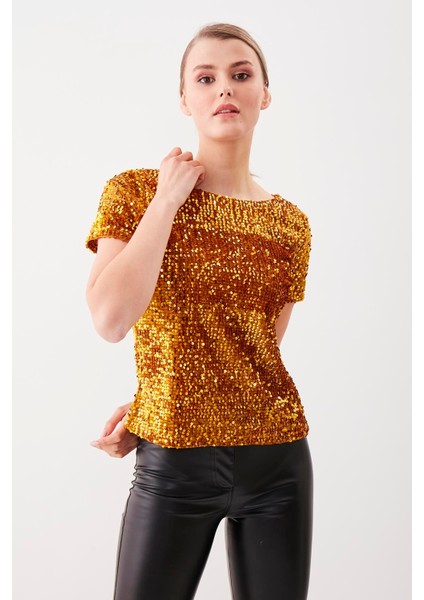 Pul Payetli Kısa Kol Bluz modelleri