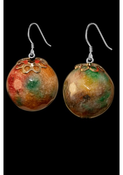 Fasetli Renkli Kuvars Taşı Doğal Taş Küpe