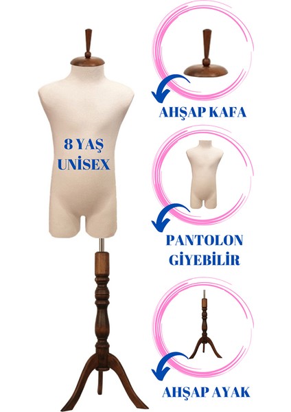 8 Yaş Pantolon Giyebilen Çocuk Terzi Mankeni Vitrin Mankeni (Iğne Batmaz)