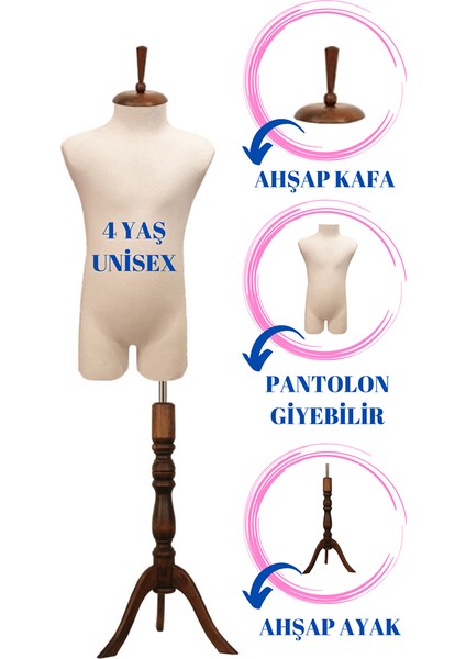 4 Yaş Pantolon Giyebilen Çocuk Terzi Mankeni Vitrin Mankeni (Iğne Batmaz)