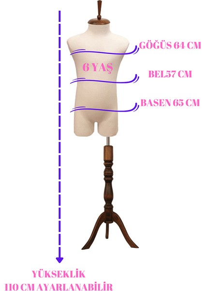 6 Yaş Pantolon Giyebilen Çocuk Terzi Mankeni Vitrin Mankeni (Iğne Batmaz) fiyatları