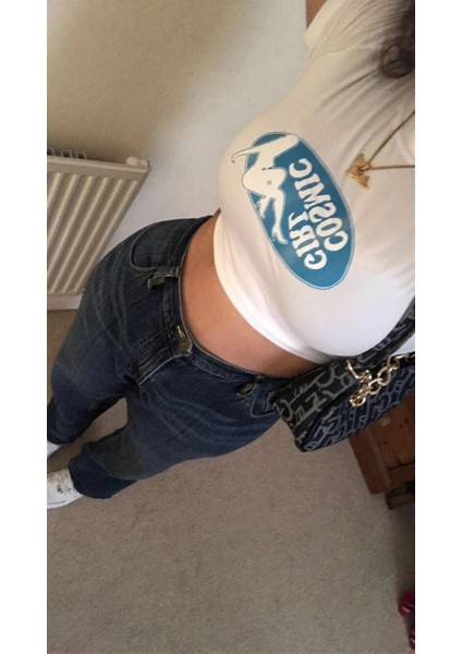 Cosmic Girl Baskılı Beyaz Crop