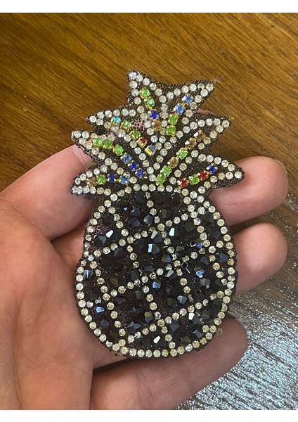 9x5 cm Ütü Ile Yapışan Renkli Taşlı Ananas Aplike Arma Yama Dikiş Hobi Aksesuarı