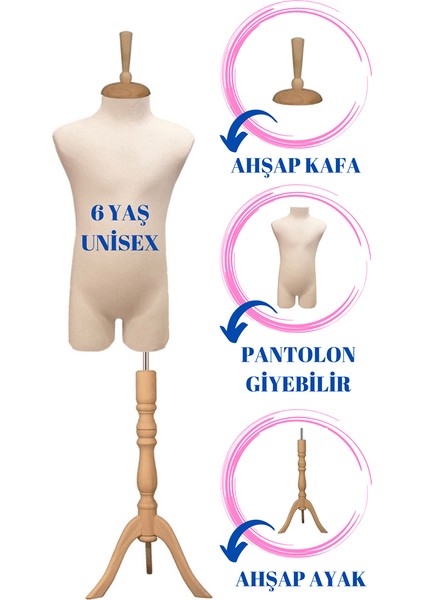 6 Yaş Pantolon Giyebilen Çocuk Terzi Mankeni Vitrin Mankeni (Iğne Batmaz)