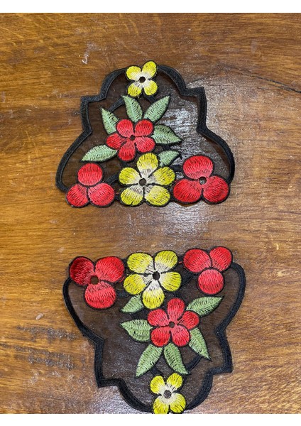 15X12 cm 2 Li Nakış Işlemeli Çiçekli Aplike Arma Giyim Dikiş Aksesuarı