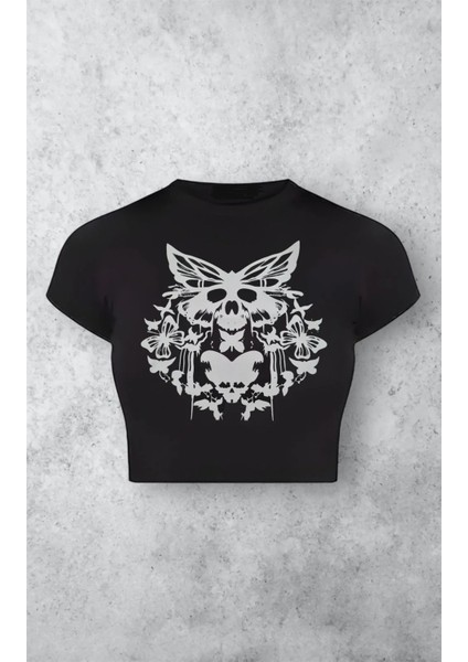 Gothic Butterfly Baskılı Crop