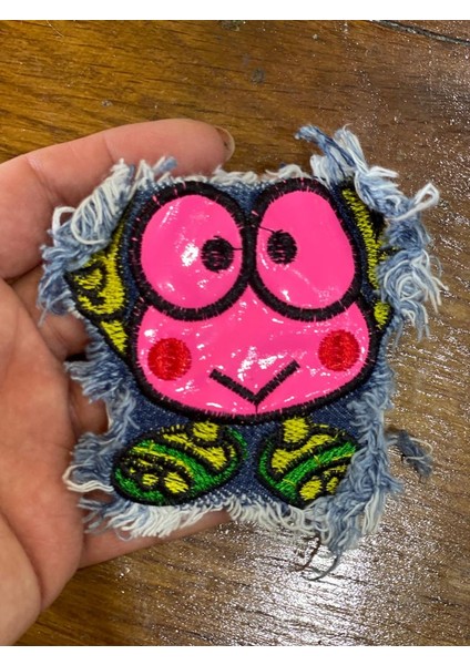 9x7 cm Kot Üzeri Şeker Pembe Deri Komik Surat Smile Aplike Arma Yama Dikiş Hobi