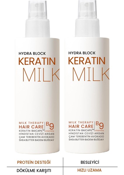 Hydra Block Keratin Milk Hızlı Uzama 2'li Saç Spreyi Paketi 150 ml x 2