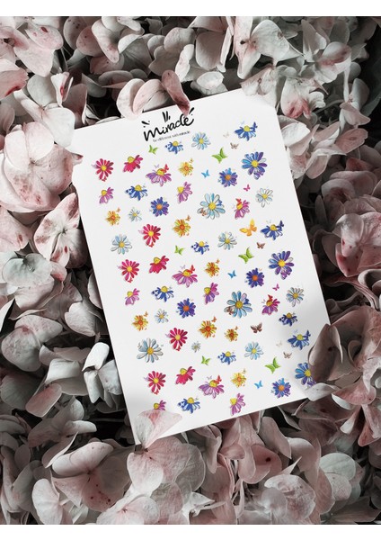 Çiçekler Rengarenk Tırnak Dövmesi. Tırnak Tattoo. Nail Art. Tırnak Sticker
