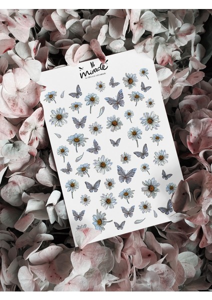 Papatya ve Kelebek Tırnak Dövmesi. Tırnak Tattoo. Nail Art. Tırnak Sticker