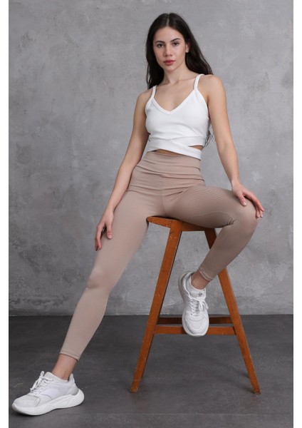 Bej Kadın Yüksek Bel Toparlayıcılı Slim Fit Dar Paça Tayt indirimleri