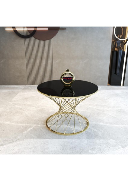 Hasır Model Gold Metal Siyah Cam Orta Sehpa