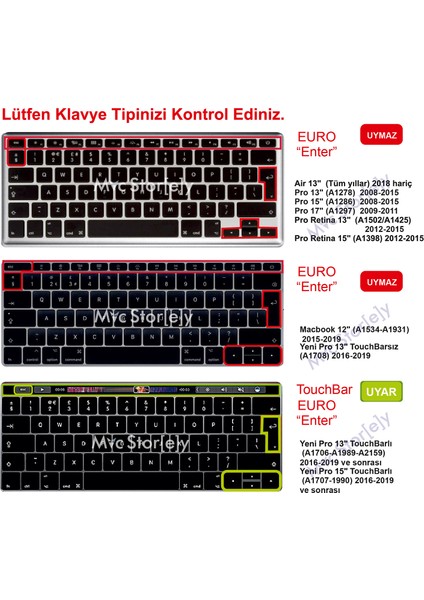 Macbook Pro Klavye Kılıfı Türkçe Q Baskı A1706 A1989 A2159 A1707 A1990 ile Uyumlu