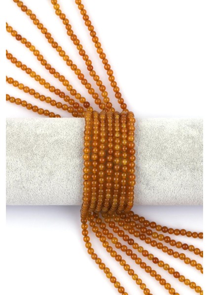 Koyu Sarı Renkli Akik Doğal Taş Dizi 4 mm Küre Kesim