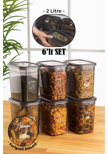 Peggy 6'lı 2 Litre Antrasit Dikdörtgen Saklama Kabı Seti – BPA İçermez, Sızdırmaz ve Çok Amaçlı