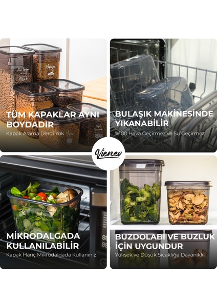 Peggy 6'lı 2 Litre Antrasit Dikdörtgen Saklama Kabı Seti – BPA İçermez, Sızdırmaz ve Çok Amaçlı modelleri