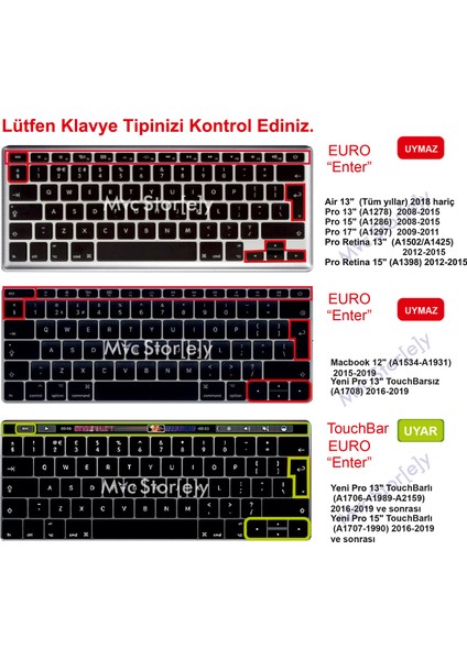 Macbook Pro Klavye Kılıfı Türkçe Q Baskı A1706 A1989 A2159 A1707 A1990 ile Uyumlu