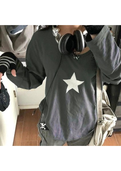 Yıldız Baskılı Füme Basic (Unisex) Uzun Kollu