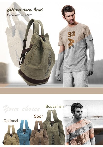Yeni Unisex Sırt Çantası Kova Tarzı Tuval Pratik Sırt Çantası Retro Büyük Kapasiteli Seyahat Spor Sırt Çantası Kişilik Moda Tüm Maç Sırt Çantası (Yurt Dışından)