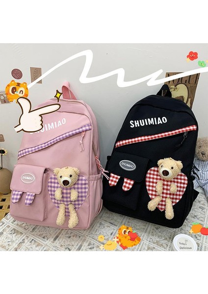 Yeni Unisex Kore Versiyonu Sevimli Ayı Japon Okul Çantası Büyük Kapasiteli Pratik Sırt Çantası Kolej Rüzgar Okul Sırt Çantası (Yurt Dışından)