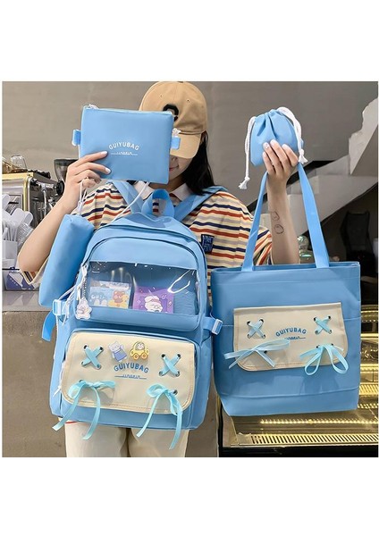 Yeni Unisex Beş Parçalı Pratik Sırt Çantası Küçük Taze Papyon Okul Çantası Büyük Kapasiteli Modaya Uygun Okul Sırt Çantası (Yurt Dışından) fiyatları