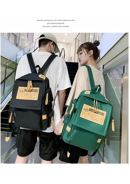 Yeni Unisex Seyahat Sırt Çantası Moda Kore Sokak Okul Çantası Retro Kişilik Yakışıklı Büyük Kapasiteli Düz Renk Okul Sırt Çantası (Yurt Dışından)
