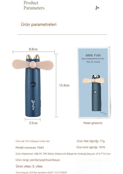 USB Mini El Fanı - Mavi (Yurt Dışından)