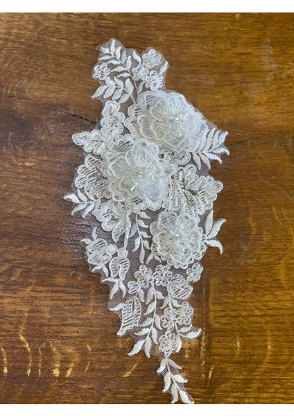 30X14 cm Beyaz Güpür Nakış Işleme Inci ve Boncuk Işleme Aplike Arma Dikiş Hobbi Aksesuarı