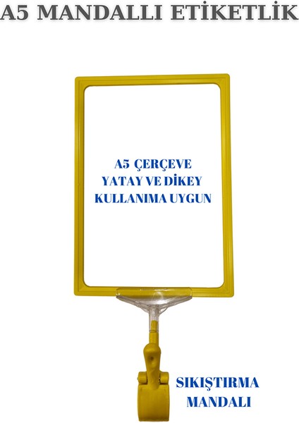 2 Adet Sarı A5 Mandallı Raf Etiketi Sepet Etiketi Çerçeveli Etiketlik Eşek-Askılık Etiketi