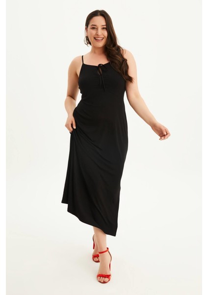 Boyundan Bağlamalı Gipeli Penye Elbise