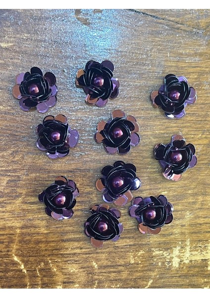 2 cm Çap Mor Çiçek Payetli 10 Adet Aplike Arma Dikiş Hobi Aksesuarı