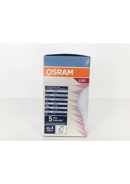 5 Adet Osram 8.8W =60W 806 Lümen 2700K E27 Dimmer Uyumlu LED Ampül 25.000 Saat Ömür