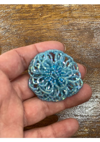 5x5 cm El Dizmesi Boncuk Işleme Çiçek Broş Yaka Iğnesi Türban Iğnesi