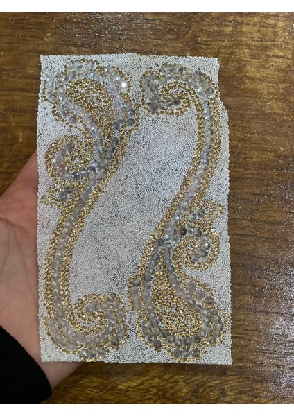 14X4 cm Ütü Ile Yapışan Boncuk Işlemeli Şeffaf Etnik Bohem Osmanlı Deseni Aplike Arma