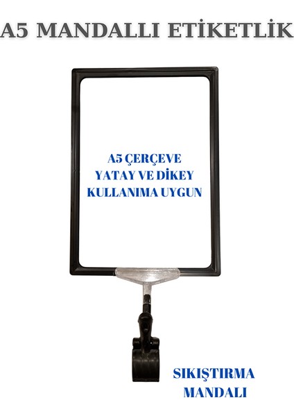 2 Adet Siyah Beyaz A5 Mandallı Raf Etiketi Sepet Etiketi Çerçeveli Etiketlik Eşek-Askılık Etiketi