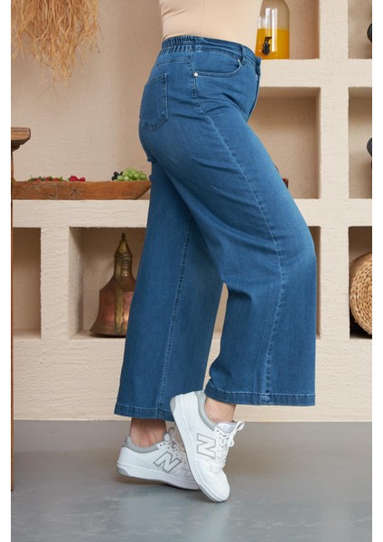Beli Lastikli Bol Paça Büyük Beden Kim.mavi Kot Pantolon fiyatları