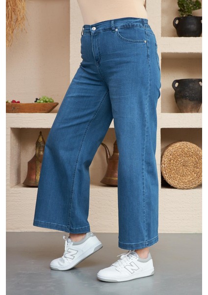 Beli Lastikli Bol Paça Büyük Beden Kim.mavi Kot Pantolon modelleri