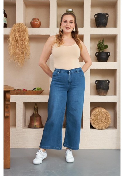 Beli Lastikli Bol Paça Büyük Beden Kim.mavi Kot Pantolon fırsatları