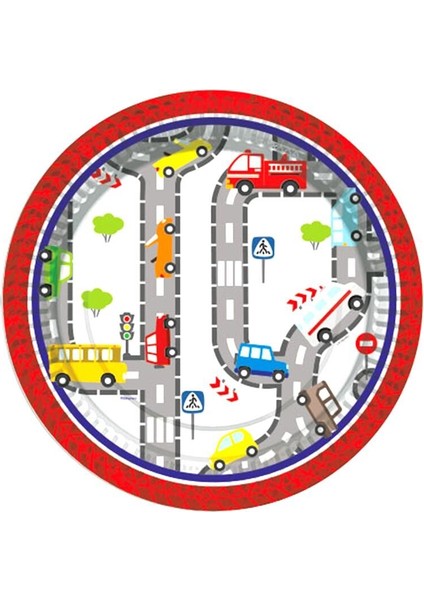 Trafik Temalı Tabak Doğum Günü Karton Tabak 8'li