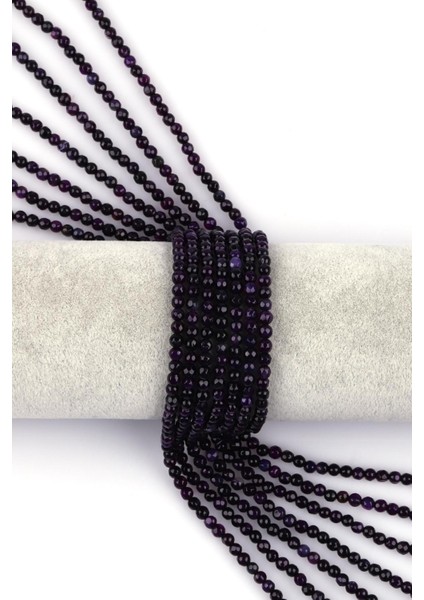 Koyu Mor Akik Doğal Taş Dizi 4 mm Fasetli Küre Kesim