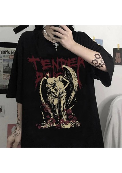 Siyah Tender Skeleton Angel Couple (Unisex) T-Shirt