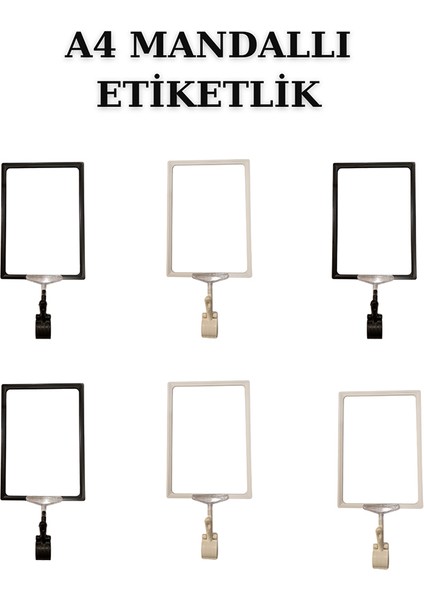 6 Adet Siyah Beyaz A4 Mandallı Raf Etiketi Sepet Etiketi Çerçeveli Etiketlik Eşek-Askılık Etiketi fiyatları