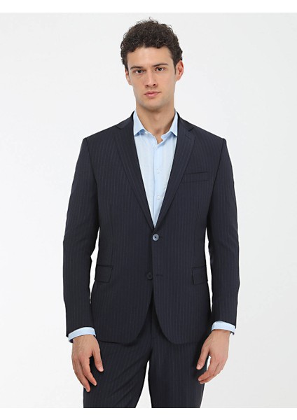 Modern Fıt Çizgili Lacivert Erkek Takım Elbise TKM-2752 fiyatları