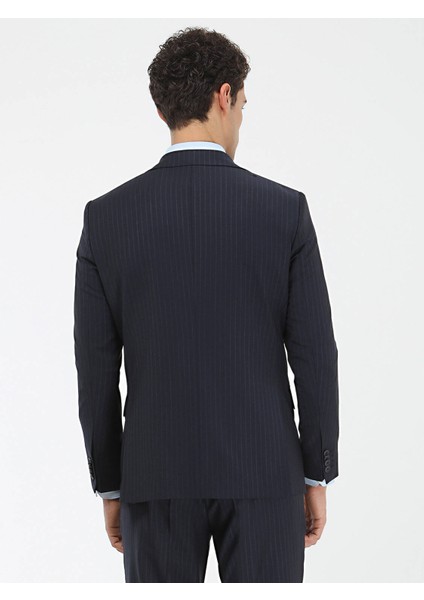 Modern Fıt Çizgili Lacivert Erkek Takım Elbise TKM-2752 indirimleri