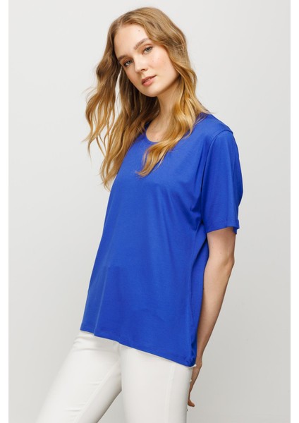 Desen Sıfır Yaka Saks Kadın T-Shirt 23123786 fiyatları
