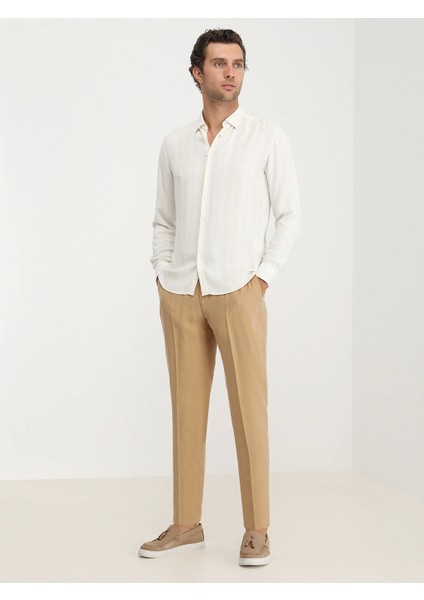 Regular Fit Uzun Kollu Bej Erkek Gömlek GM-4599
