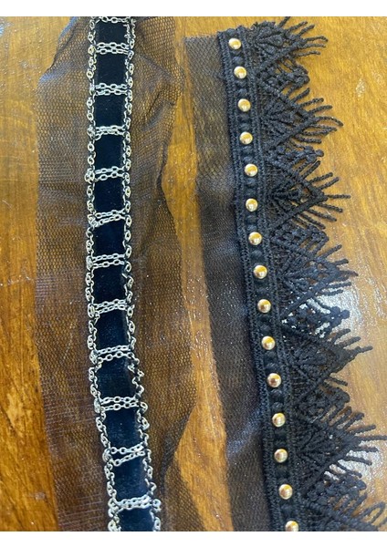 32 cm 2 Adet Nakış Işlemeli Şerit Aplikee Bordür Siyah 2 Farklı Model