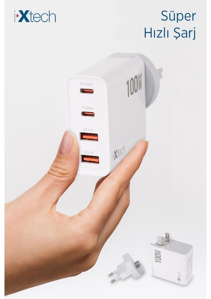 100W Pd+Qc 3.0 Süper Hızlı Portatif Başlıklı Adaptör
