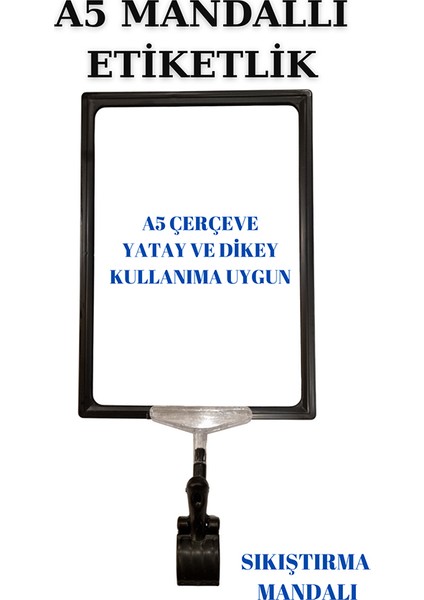 10 Adet Siyah Beyaz A5 Mandallı Raf Etiketi Sepet Etiketi Çerçeveli Etiketlik Eşek-Askılık Etiketi